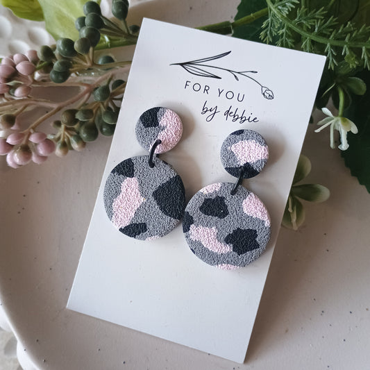 Bree dangles sale - grey and pink leopard