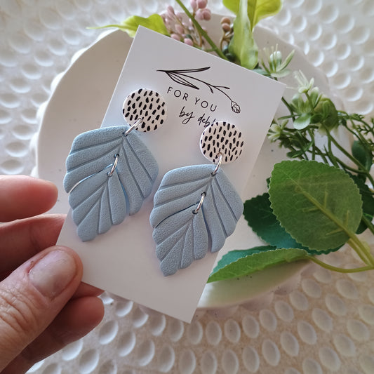 Farrah dangles - baby blue and dots polymer clay