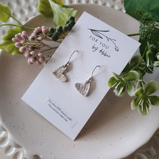 Precious metal clay dangles- brushed heart