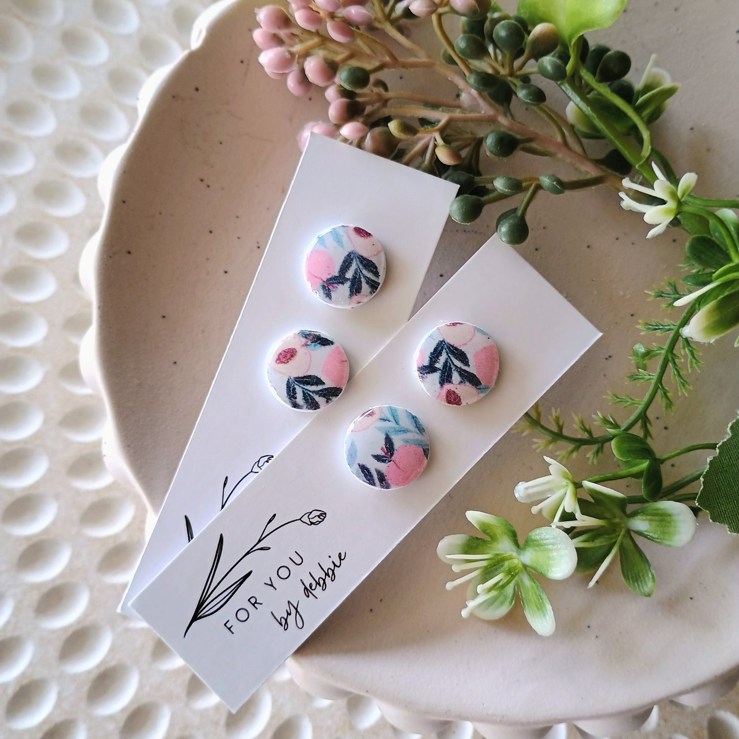 Circle studs - peach tree print