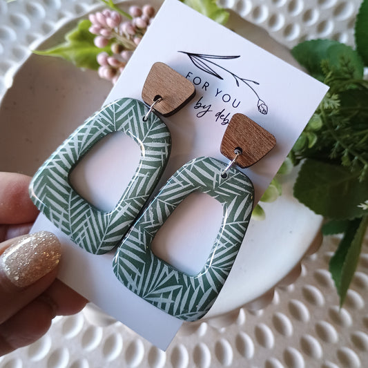 Tara dangles - green fern, resin and wood