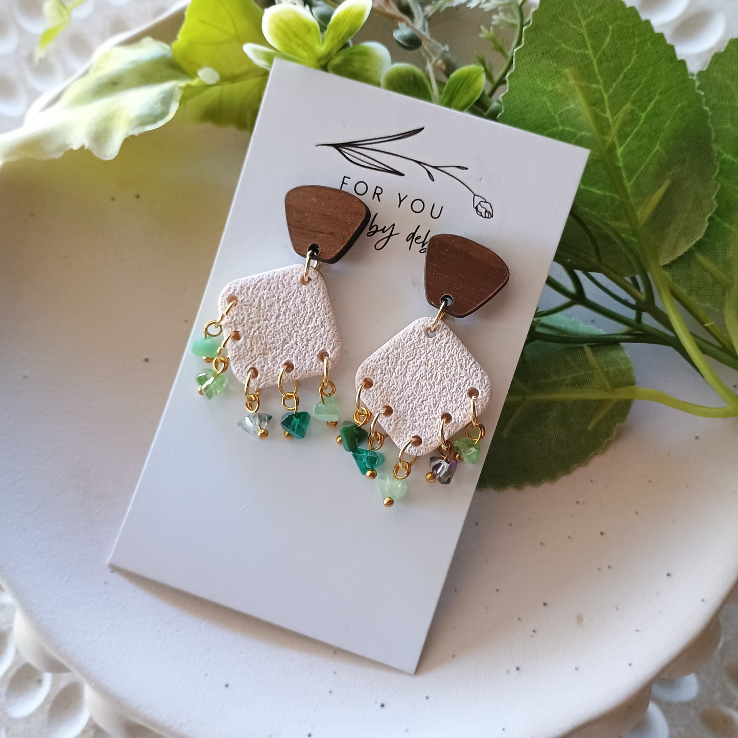 Bella dangles -cream, wood and glass beads