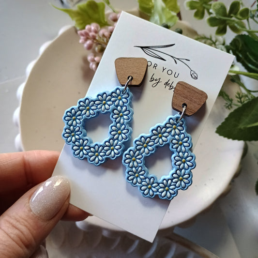 Donna dangles- blue and wood