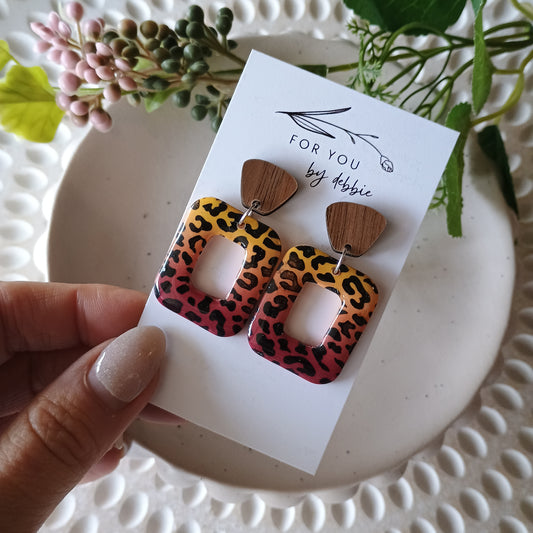 Mia dangles - sunset leopard and wood