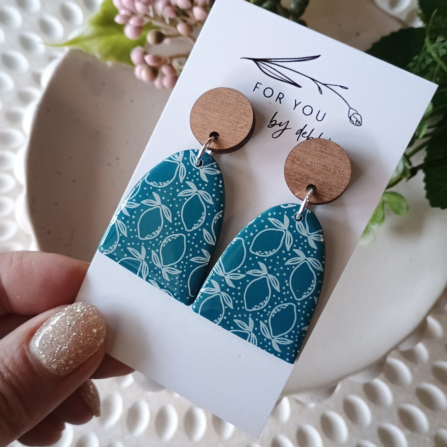 Danae dangles -teal lemons and wood