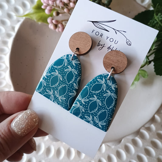 Danae dangles -teal lemons and wood