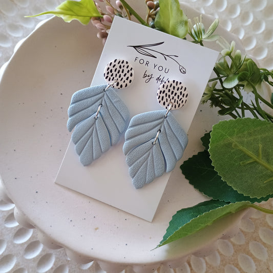 Farrah dangles - baby blue and dots polymer clay