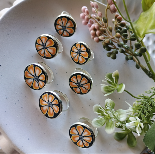 Flower rings- floral cane polymer clay charm bead