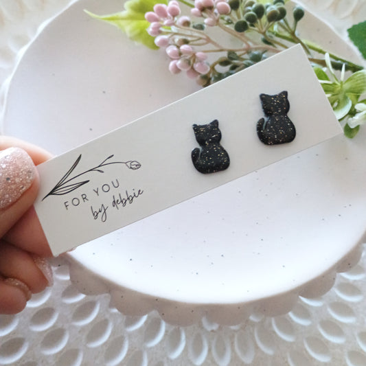 Cat studs - black glitter