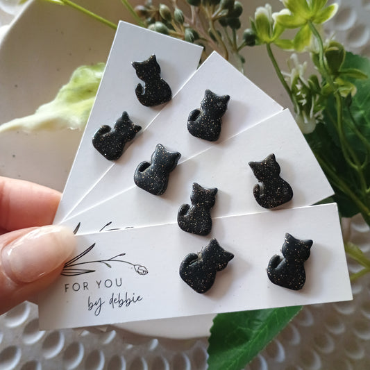 Cat studs - glitter black