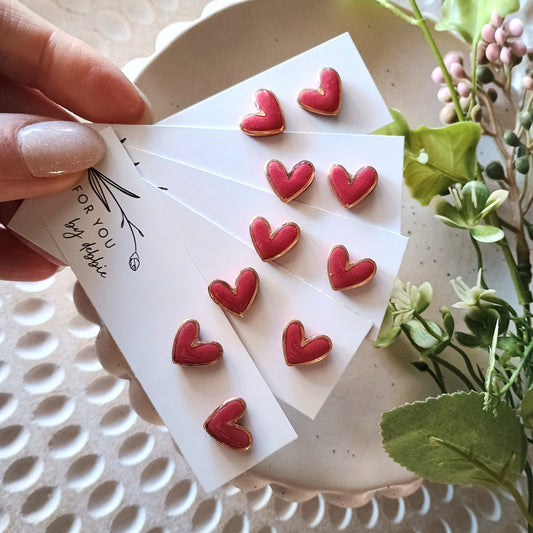 Gold Heart studs - Shiraz resin