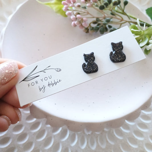Cat studs - black glitter