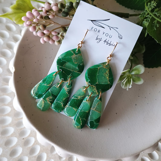 Samantha dangles - emerald green and gold