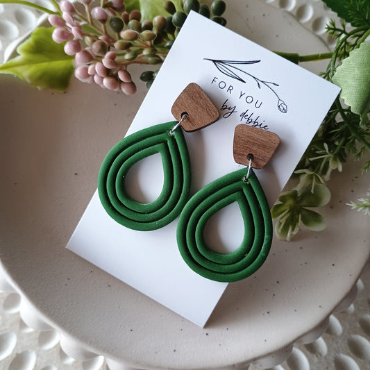 Emmy earrings- Forest Green and wood