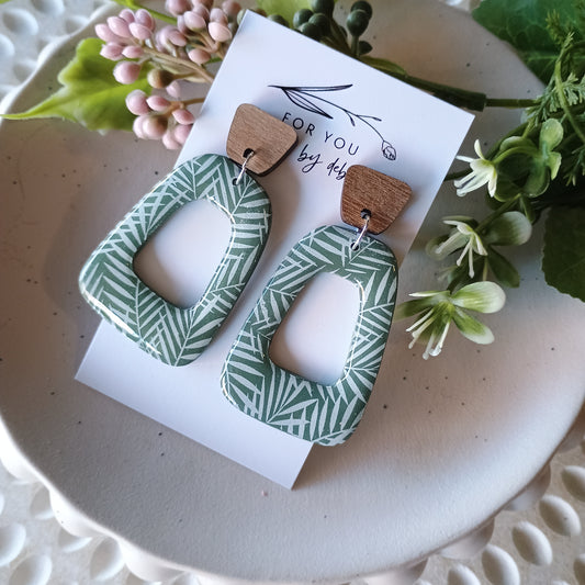 Tara dangles - green fern, resin and wood