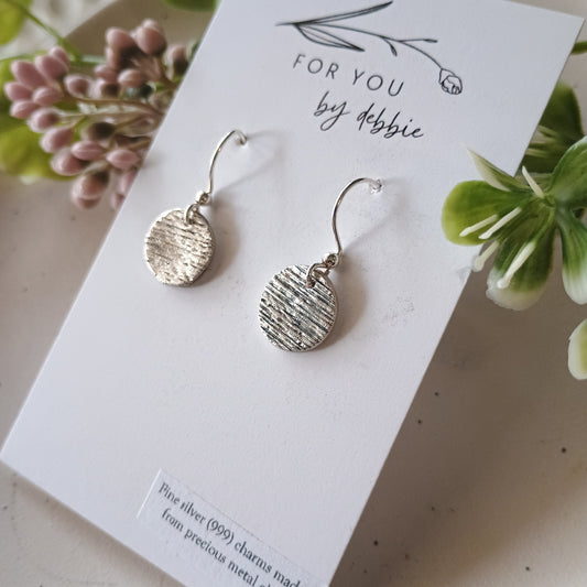 Precious metal clay dangles- brushed circle